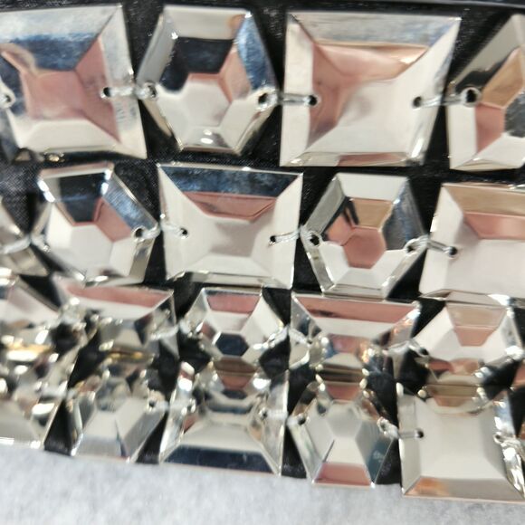 Forever Your Girl by Paula Abdul Silver Studded Clutch Bag Black Patent Zip - Picture 7 of 11